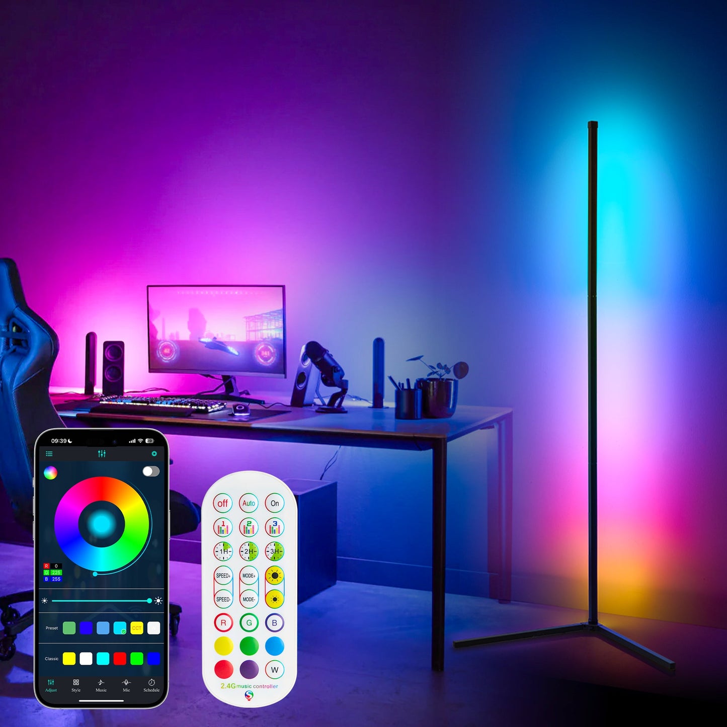 RGB Corner Floor Lamp, Support App, Music Sync-0